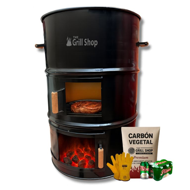 Cilindro Parrillero Grande Grill Shop Guantes Ganchos Carbon