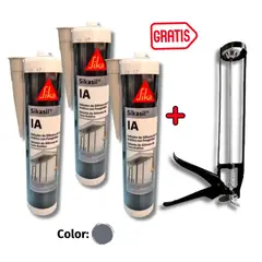 SIKA - Pack x3 Siliconas Antihongos Sikasil IA Gris 280 ml + Pistola GRATIS
