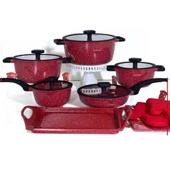 OEM - Juego de Ollas Roca Volcánica de 11 Pcs Color Rojo