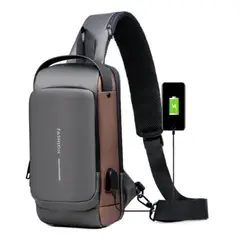 GENERICO - Mochila Cruzada con Clave Antirrobo Impermeable Carga Usb - Gris