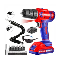 EMTOP - TALADRO ATORNILLADOR 20V SET EXTENSOR DADOS PUNTAS