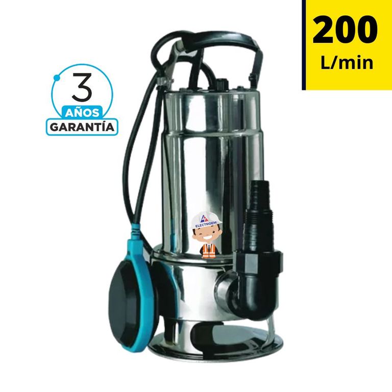 BOMBA INOXIDABLE SUMERGIBLE PARA RIEGO Y DRENAJE 200 L/MIN 1HP