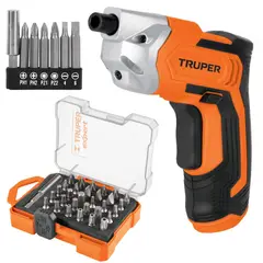 TRUPER - Kit Destornillador inalámbrico profesional, Juego de 37 puntas,
