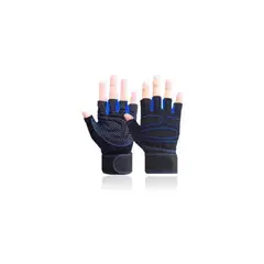 GENERICO - Guantes deportivo para pesas con muñequera Azul Mt4