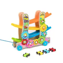 GENERICO - PISTA DE CARRERAS en ZIG ZAG CON CARRITOS DE MADERA