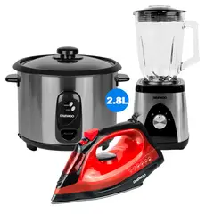 DAEWOO - Olla Arrocera 2.8 L + Licuadora 1.5 L + Plancha de Vapor