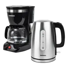 DAEWOO - Combo Cafetera 1.25 L 12 tazas + Hervidor Metálico 1.7 L