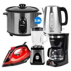 DAEWOO - Hervidor 1.7 L + Arrocera 2.8 L + Licuadora + Plancha + Cafetera