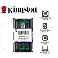 KINGSTON - Memoria ram ddr3 8gb 1600mhz LAPTOP