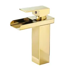 GENERICO - MEZCLADORA LAVATORIO DORADO BRILLANTE CAIDA CASCADA 17 cm