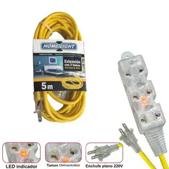 HOME LIGHT - Extensión eléctrica cable vulcanizado de 3 tomas 5 Metros