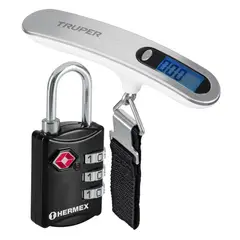 TRUPER - Balanza digital de mano 50Kg candado de combinación alta seguridad