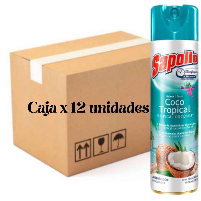 AMBIENTADOR SPRAY SAPOLIO COCO 360ML CAJA X 12 UNIDADES.