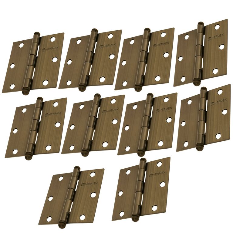 Bisagra cuadrada 3-1/2" acero latonado, Hermex, Pack 10 piezas