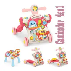 HUANGER - Caminador Moto Scooter y Mesa Musical 4 en 1 Rosado