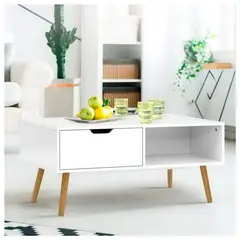 VENTITAS HOME - Mesa de Centro Vintage Luna 1 Cajón Blanco