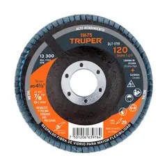 TRUPER - Disco flap polifan 4-1/2" laminado grano 120 centro 7/8",