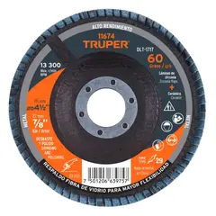 TRUPER - Disco flap polifan 4-1/2" laminado grano 60 centro 7/8",