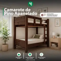 MUEBLES MACRUMO - Camarote 1.5 Plz  Pino    De 1.5" x 5"+ Acabado color Chocolate