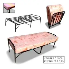 GENERICO - Cama Plegable 1 Plaza y Media + Colchón 7Pulg - Paraiso