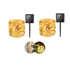 GENERICO - PACK 2 LUCES AMBAR NAVIDEÑAS CON PANEL SOLAR AHORRATIVO