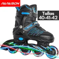 PAPAISON - Patines en Línea Ajustables A01 - Azul - Tallas 40-41-42 ABEC-7 82A con Luces LED Frame de Aluminio
