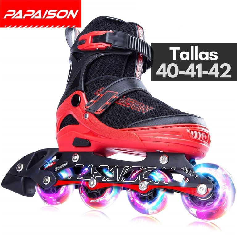 Patines en Línea Ajustables A06 - Rojo - Tallas 40-41-42 ABEC-7 82A con Luces LED Frame de Aluminio