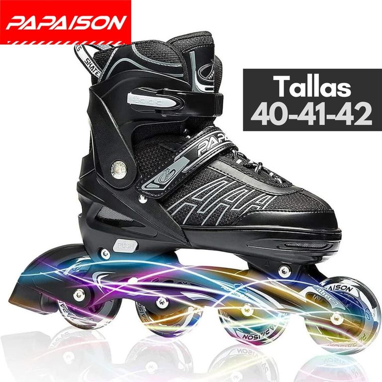 Patines en Línea Ajustables A01 - Negro - Tallas 40-41-42 ABEC-7 82A con Luces LED Frame de Aluminio