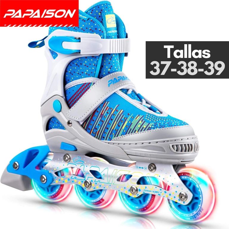Patines en Línea Ajustables A10 - Azul - Tallas 37-38-39 ABEC-7 82A con Luces LED Frame de Aluminio