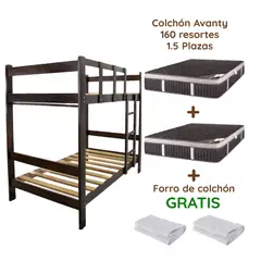 MUEBLES MACRUMO - Combo: Camarote de Madera color Nogal de 1.5 plz + 2 Colchones
