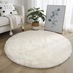 GENERICO - ALFOMBRA CIRCULAR DE PELUCHE PELO LARGO PERLA 100 CM x 100 CM