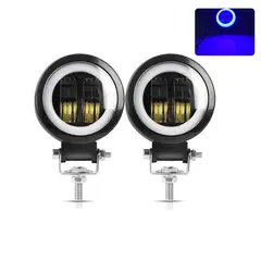JET - Par De Faros Redondo Ojo De Ãngel 7cm 20w Lupa 6d Aro Azul