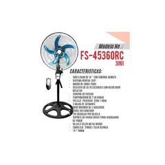 GENERICO - VENTILADOR OSLUMAR 18" 160 Watts -TAIWAN Control Remoto NEGRO - 3 en 1