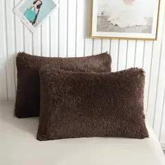 GENERICO - Pack de dos funda de almohada peluche largo  50cmx90cm MARRON