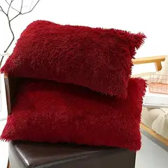 GENERICO - Set de 2 funda de almohada peluche corto 50cmx90cm VINO