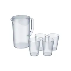 COZA - Set Jarra de Plastico 2L + 4 Vasos 300ML Casual Cristal