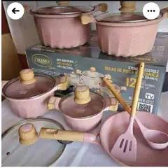 GENERICO - Juego De Ollas Roca Volcánica 12 Piezas ROSADO