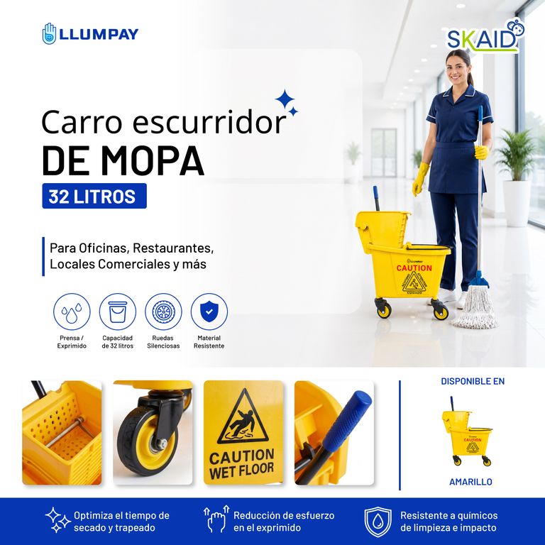 Carro Escurridor De Mopa para Hoteles Fábricas Oficina - 32L