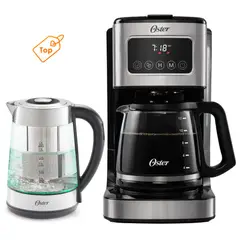 OSTER - Cafetera Con Pantalla Táctil de 12 Tazas mas Hervidor de Vidrio