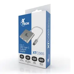 XTECH - Adaptador Multipuerto XTC-565 3 en 1 USB TIPO C HEMBRA a MACHO