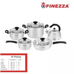FINEZZA - JUEGO DE OLLAS ACERO INOXIDABLE 10 Pzas