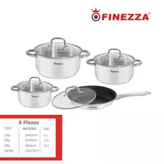 FINEZZA - JUEGO DE OLLAS DE ACERO INOXIDABLE 8 Pzas FINEZZA