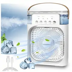 GENERICO - Mini Ventilador Humidificador Aromatizador Temporizador LED Portátil Blanco
