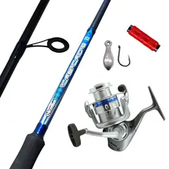 OKUMA - Combo de Pesca caña 2.70 carrete 5500 nylon plomos anzuelos