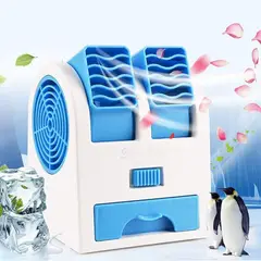 GENERICO - Mini Ventilador Portatil Aire Acondicionado Azul USB Corriente y Pilas