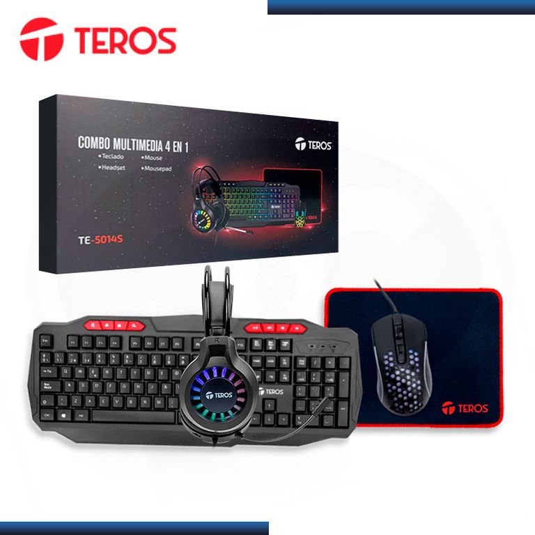 Kit 4 en 1 Teros TE- 5014S Teclado Multimedia/ Mouse/ Headset/ Mouse Pad