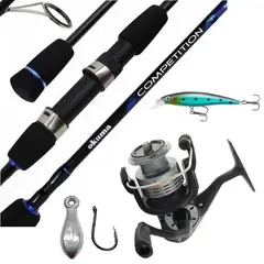 OKUMA - Equipo de Pesca caña 2.10 carrete 4000 nylon mas 1 señuelo