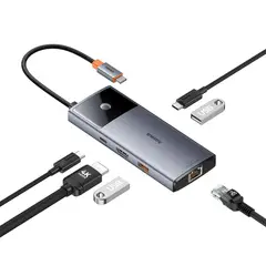 BASEUS - Adaptador Baseus HUB 6 EN 1 TIPO C HDMI 4k USB RJ45 Serie 2