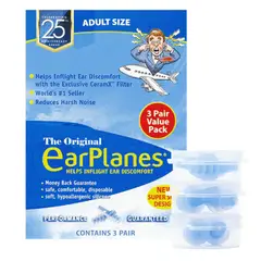 GENERICO - Tapones para Dolor de Oído en Avión - Adultos (3 pares) - EARPLANES