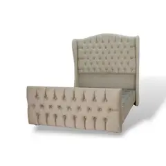 MUEBLES MACRUMO - Cama tapizada Paris + piecera - 1.5 Plz - color beige